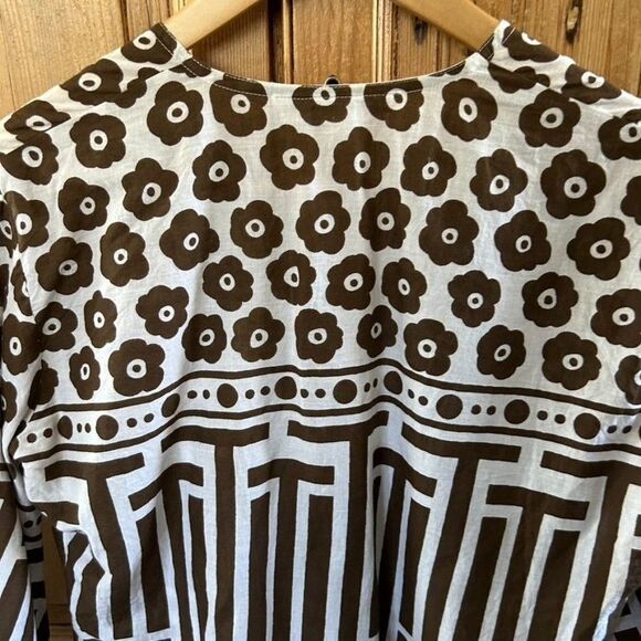 Virginia Witbeck Medium‎ Brown White Blouse V-Neck Floral Geometric - Picture 8 of 10